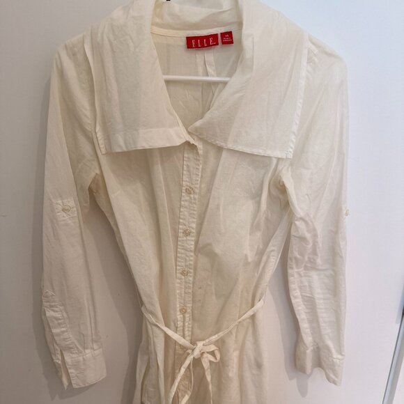 White Women's Button-Down Blouse with Square Collar Waist Tie Elle XS - Picture 1 of 10